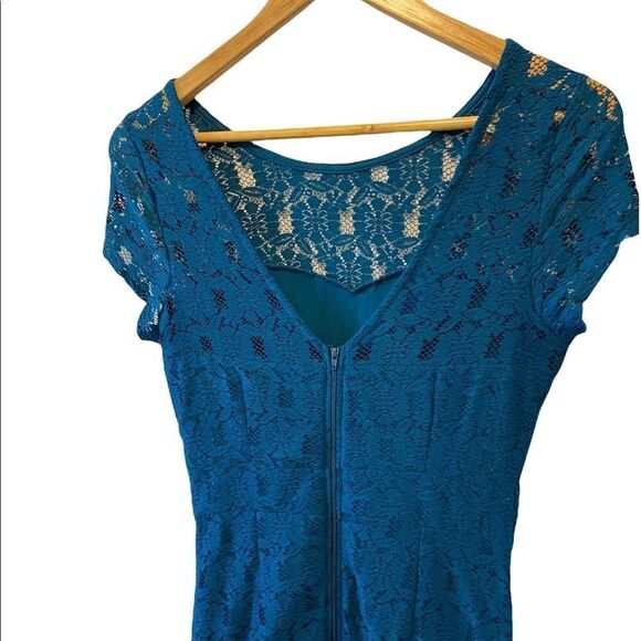 DORORTHY PERKINS Teal Lace Lined Sweetheart Short Sleeve Knee Length Dress 12UK - Picture 12 of 12